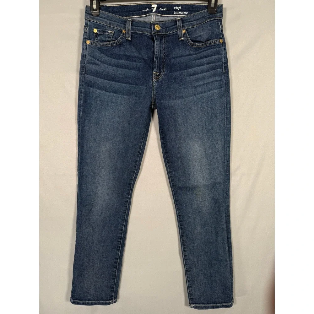 7 For‎ All Mankind Roxanne Crop Jeans Womens 29 Blue Medium Wash Slim Straight